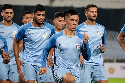 Indian football team during training in Kolkata